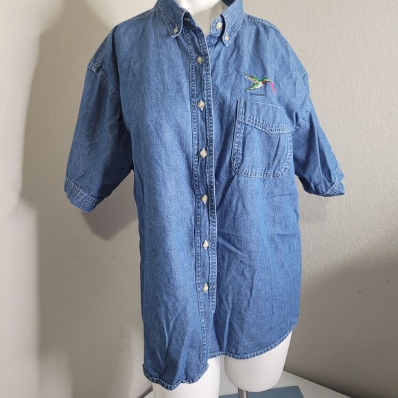 Blue Generation large button front embroidered humming birds flower pocket - Picture 7 of 15